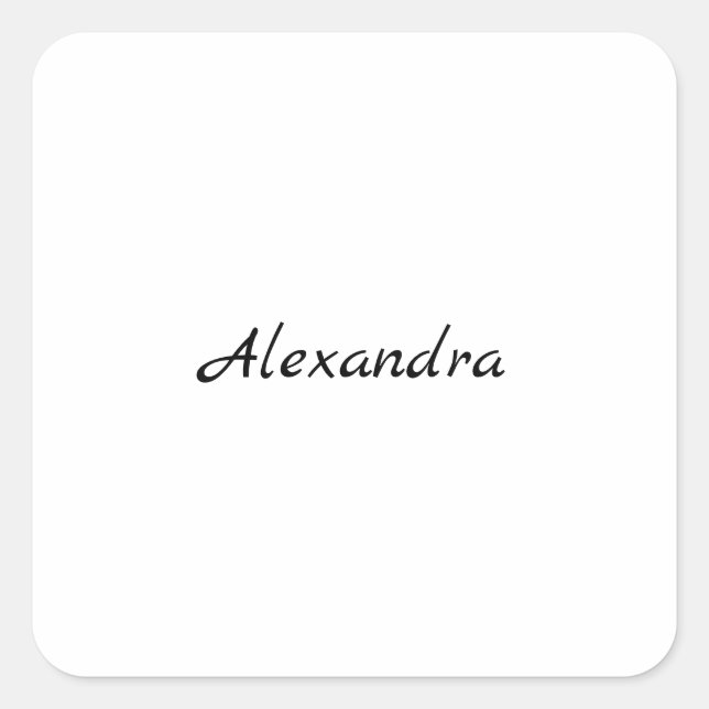 Minimalist Plain Classical Own Name Black White Square Sticker (Front)