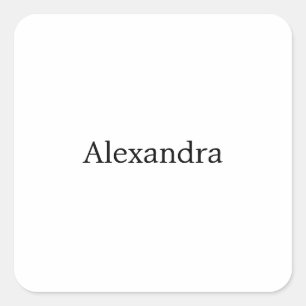 Minimalist Plain Classical Own Name Black White Square Sticker