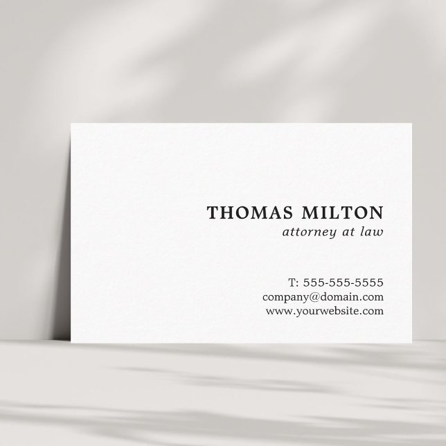 Minimalist Plain Elegant White Attorney at law Business Card (Creator Uploaded)