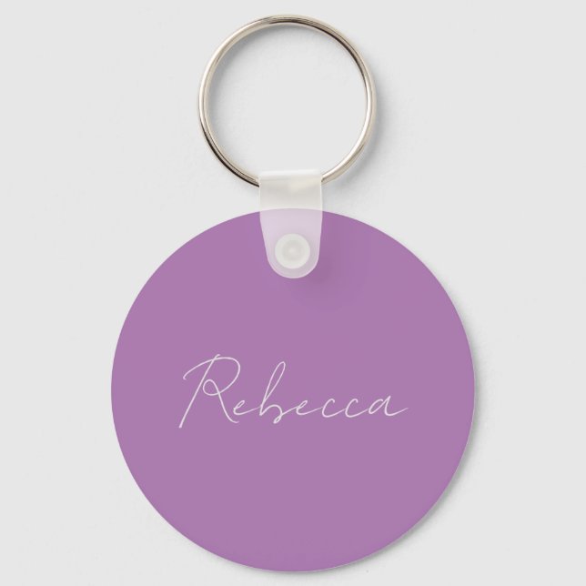Minimalist Plain Handwritten Name Lavender Pink Key Ring (Front)