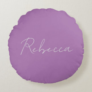 Minimalist Plain Handwritten Name Lavender Pink Round Cushion