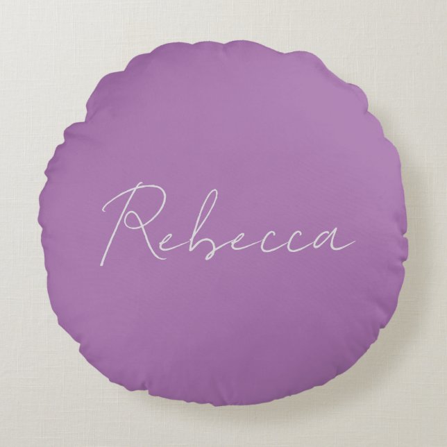 Minimalist Plain Handwritten Name Lavender Pink Round Cushion (Front)