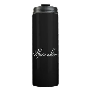 Minimalist Plain Handwritten Own Name Black Thermal Tumbler