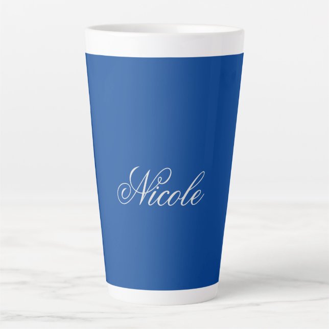 Minimalist Plain Handwritten Own Name Deep Blue Latte Mug (Front)