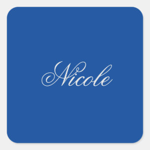 Minimalist Plain Handwritten Own Name Deep Blue Square Sticker