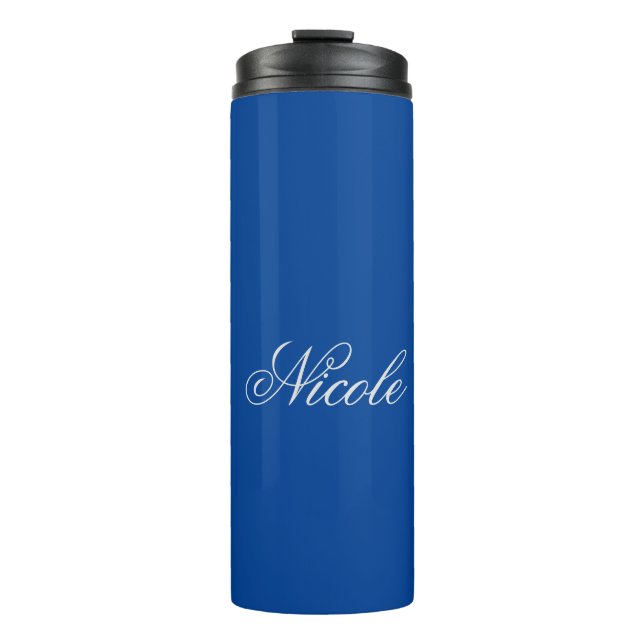 Minimalist Plain Handwritten Own Name Deep Blue Thermal Tumbler (Front)