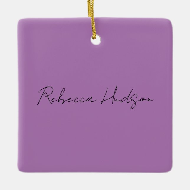 Minimalist Plain Handwritten Own Name Lavender Ceramic Ornament (Front)