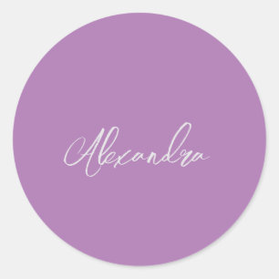 Minimalist Plain Handwritten Own Name Lavender Classic Round Sticker
