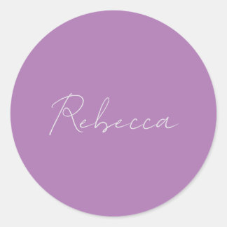Minimalist Plain Handwritten Own Name Lavender Classic Round Sticker