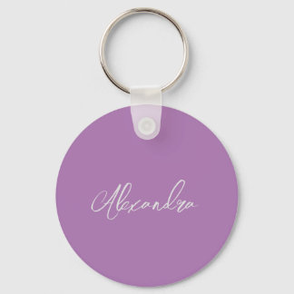 Minimalist Plain Handwritten Own Name Lavender Key Ring