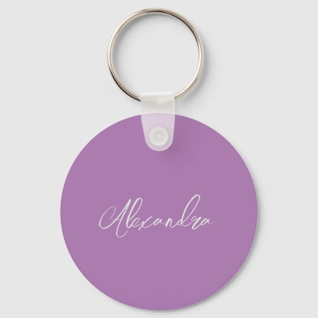 Minimalist Plain Handwritten Own Name Lavender Key Ring (Front)