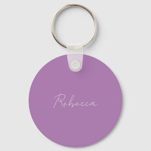 Minimalist Plain Handwritten Own Name Lavender Key Ring