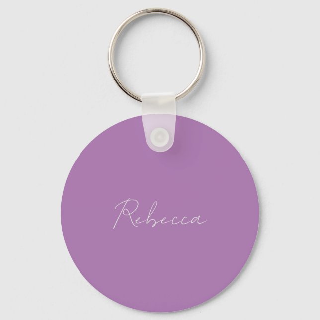 Minimalist Plain Handwritten Own Name Lavender Key Ring (Front)