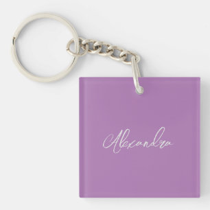 Minimalist Plain Handwritten Own Name Lavender Key Ring