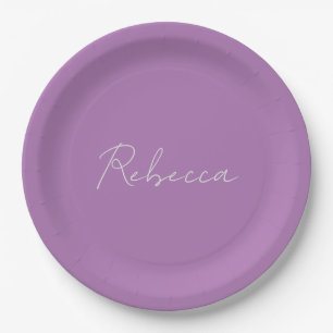 Minimalist Plain Handwritten Own Name Lavender Paper Plate