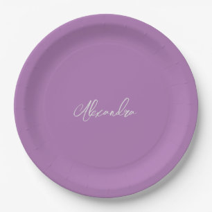 Minimalist Plain Handwritten Own Name Lavender Paper Plate