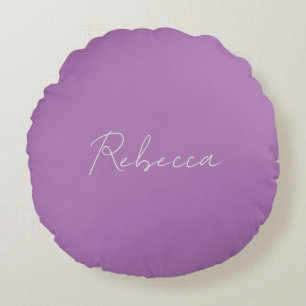 Minimalist Plain Handwritten Own Name Lavender Round Cushion