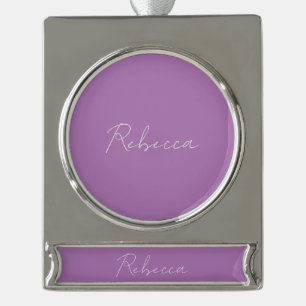 Minimalist Plain Handwritten Own Name Lavender Silver Plated Banner Ornament