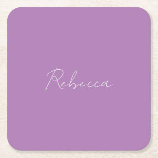 Minimalist Plain Handwritten Own Name Lavender Square Paper Coaster