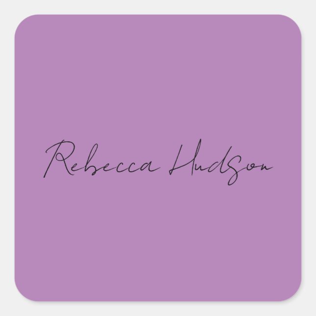Minimalist Plain Handwritten Own Name Lavender Square Sticker (Front)