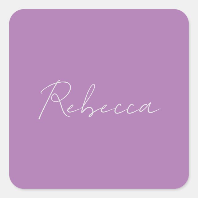 Minimalist Plain Handwritten Own Name Lavender Square Sticker (Front)