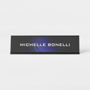 Minimalist Plain Modern Blue Black Desk Name Plate