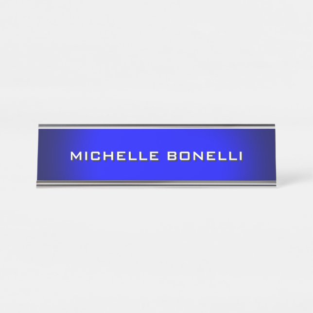 Minimalist Plain Modern Blue Grey Desk Name Plate (Front)