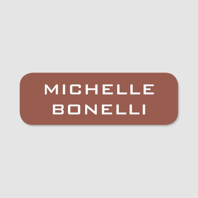 Minimalist Plain Modern Brown Name Tag (Front)