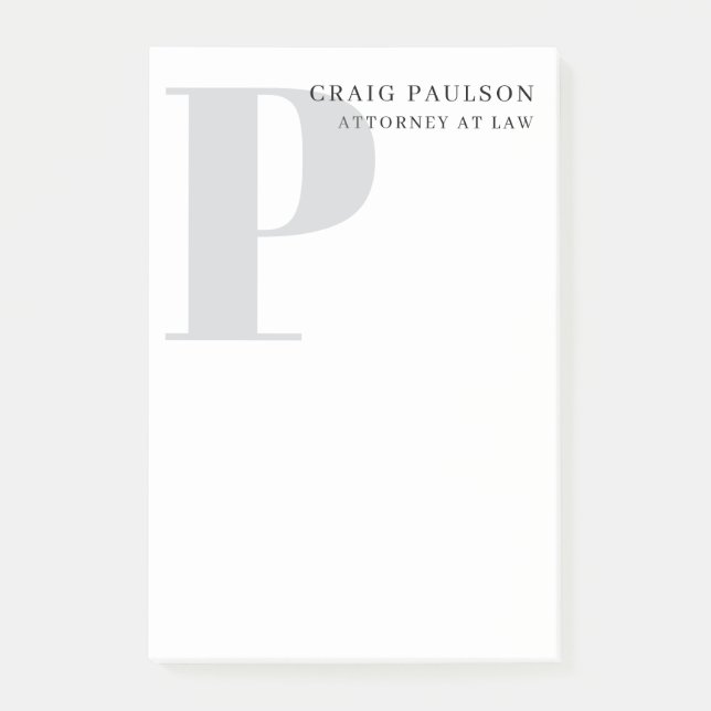 Minimalist Plain Modern Grey Monogram Name Title Post-it Notes (Front)
