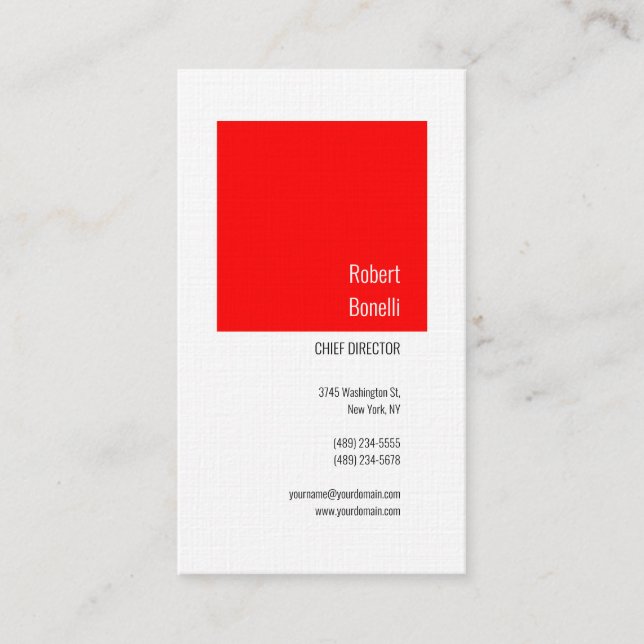Minimalist Plain Modern Linen Red White Business Card (Front)