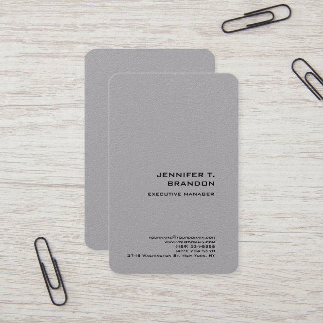 Minimalist Plain Modern Professional Grey Business Card (Front/Back In Situ)