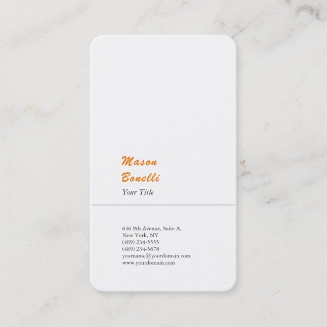Minimalist Plain Modern Professional Orange White Business Card (Front)