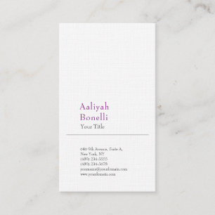 Minimalist Plain Modern Professional Purple White Business Card