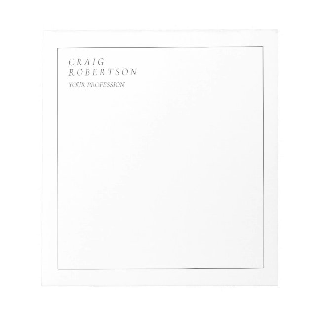 Minimalist Plain Modern White Trendy Business Notepad (Front)