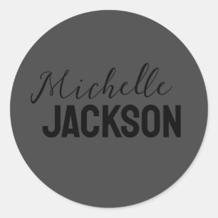 Minimalist Plain Modern Your Name Message Classic Round Sticker