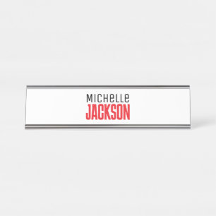 Minimalist Plain Modern Your Name Message Desk Name Plate