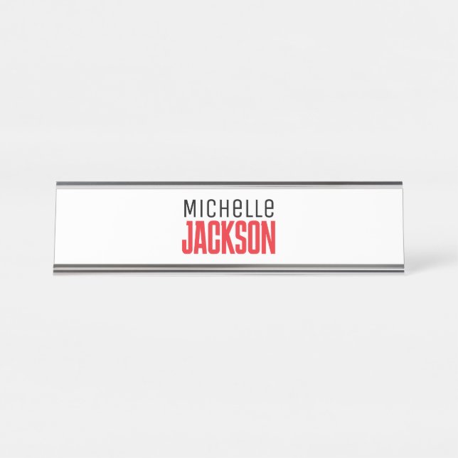 Minimalist Plain Modern Your Name Message Desk Name Plate (Front)
