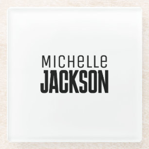 Minimalist Plain Modern Your Name Message Glass Coaster