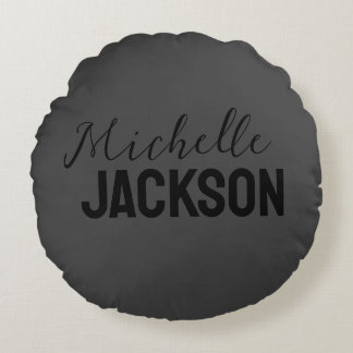 Minimalist Plain Modern Your Name Message Round Cushion