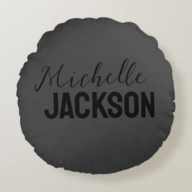 Minimalist Plain Modern Your Name Message Round Cushion (Front)