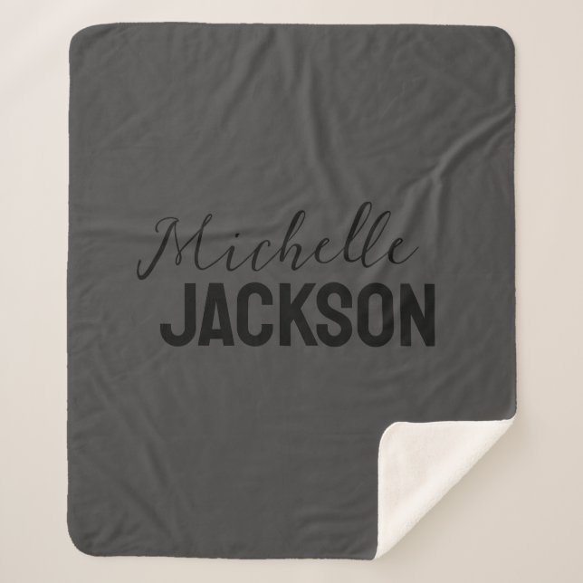 Minimalist Plain Modern Your Name Message Sherpa Blanket (Front)