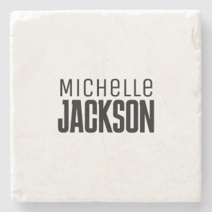 Minimalist Plain Modern Your Name Message Stone Coaster