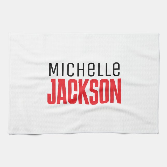 Minimalist Plain Modern Your Name Message Tea Towel (Horizontal)