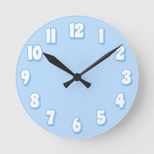Minimalist Plain Pastel Blue Boys Retro Round Clock
