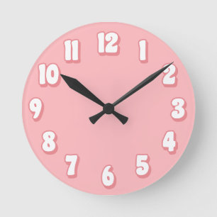 Minimalist Plain Pastel Pink White Retro  Round Clock