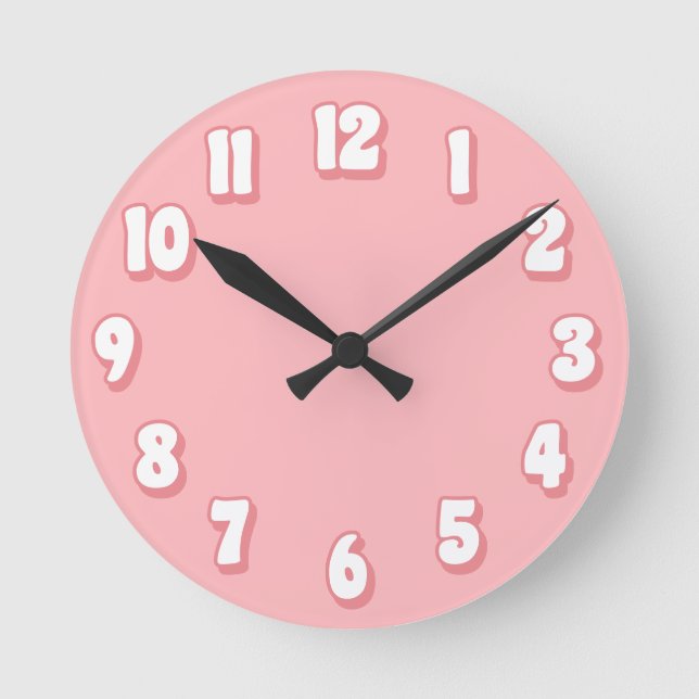 Minimalist Plain Pastel Pink White Retro  Round Clock (Front)