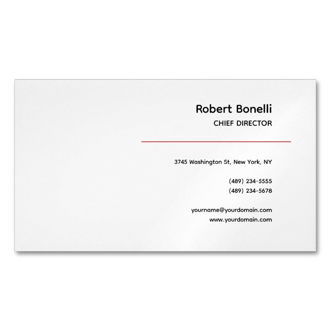 Minimalist Plain Red Black White Modern  Magnetic Business Card (Front)