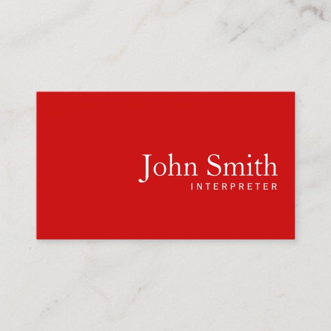 Minimalist Plain Red Interpreter Business Card (Front)