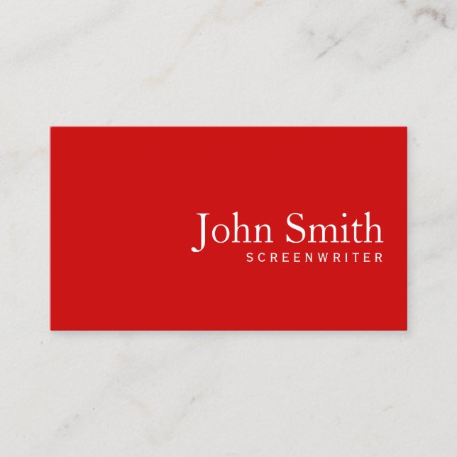 Minimalist Plain Red Screenwriter Business Card (Front)