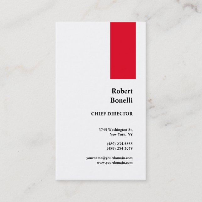 Minimalist Plain Red White Modern Business Card (Front)